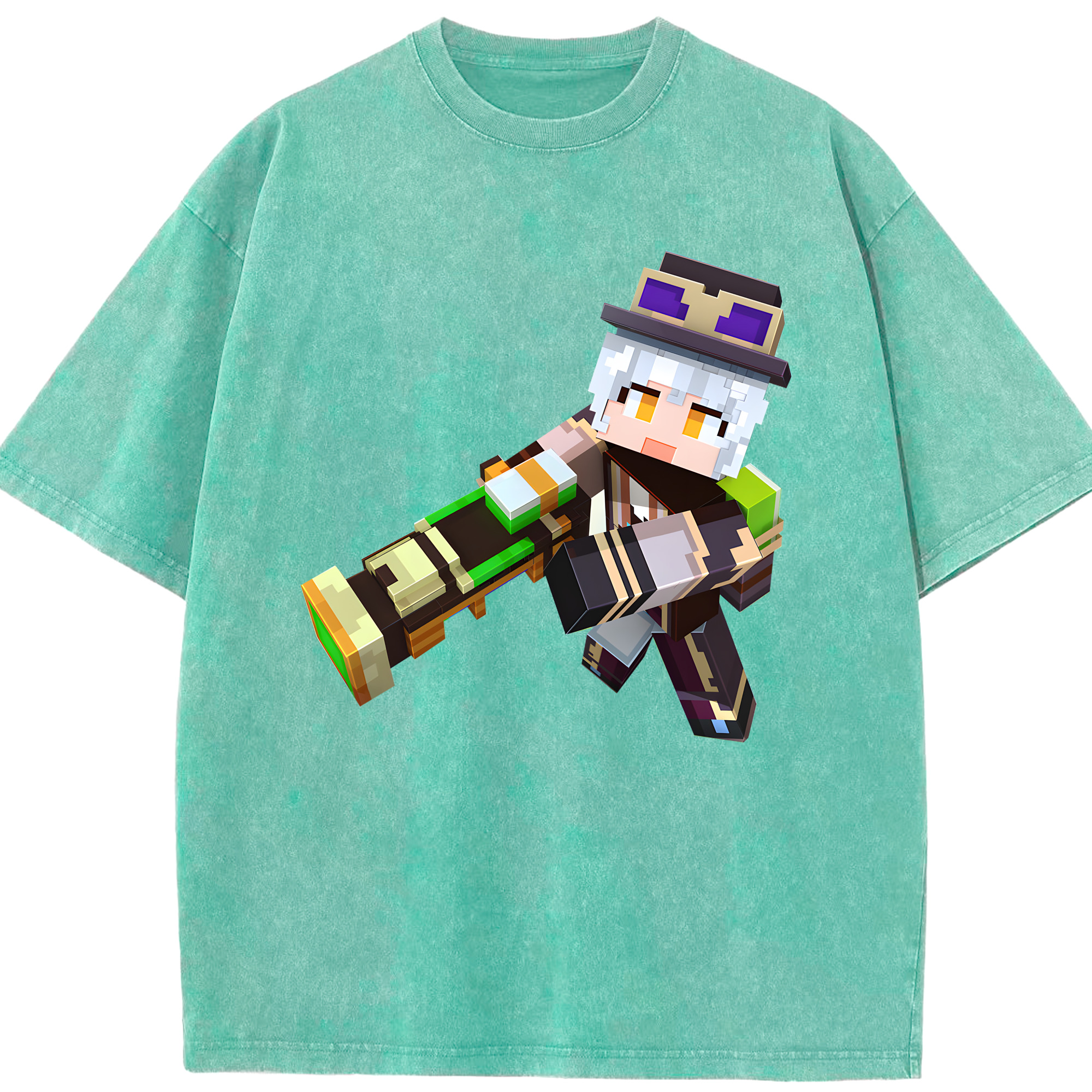 （画像用） マインクラフト ブロックの世界 Minecraft MC Block world 綿100% ヴィンテージ風 半袖Tシャツ（フロントプリント）